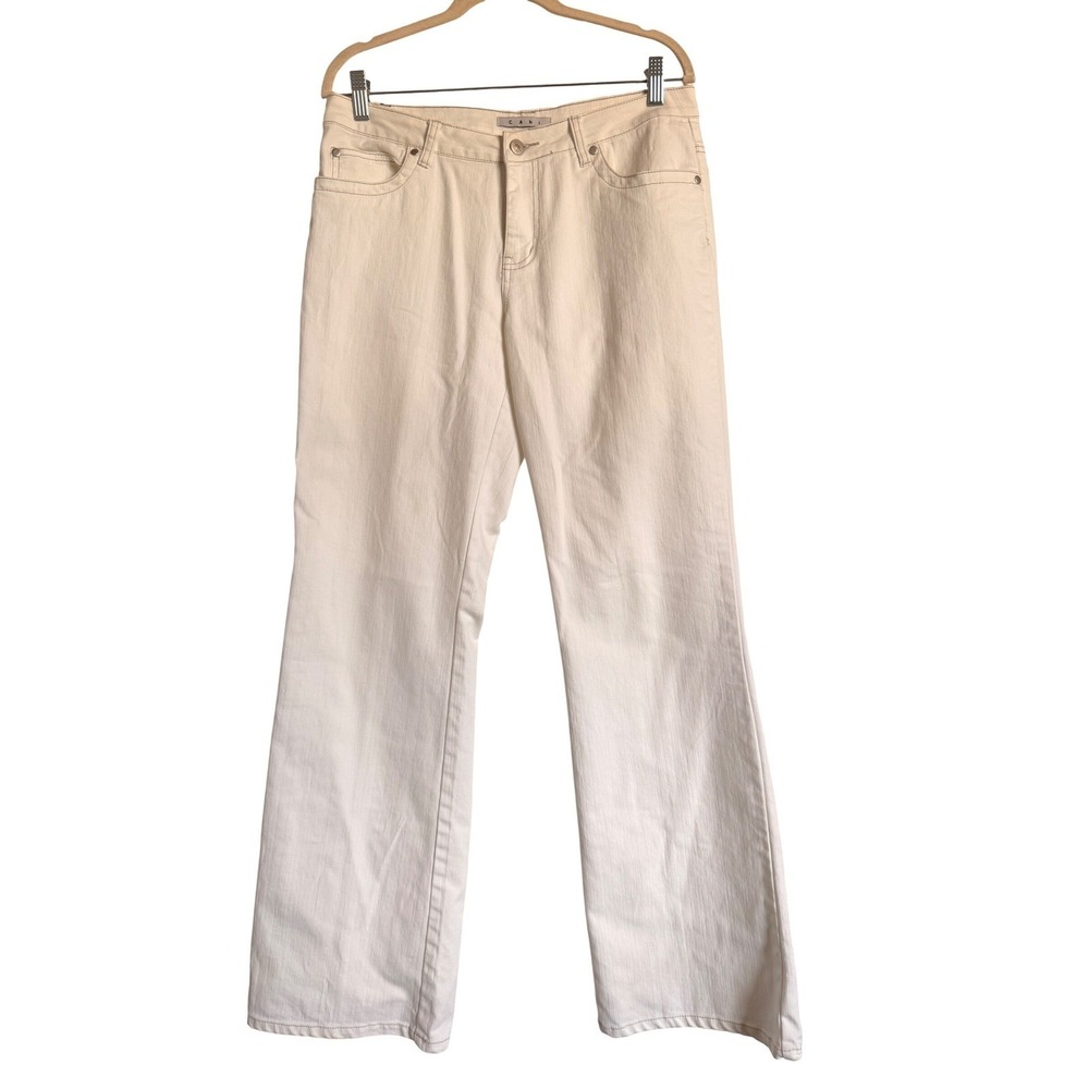 Cabi Cream Off White Wide Leg Flare Jeans‎ High Rise Denim Trousers 34x32
